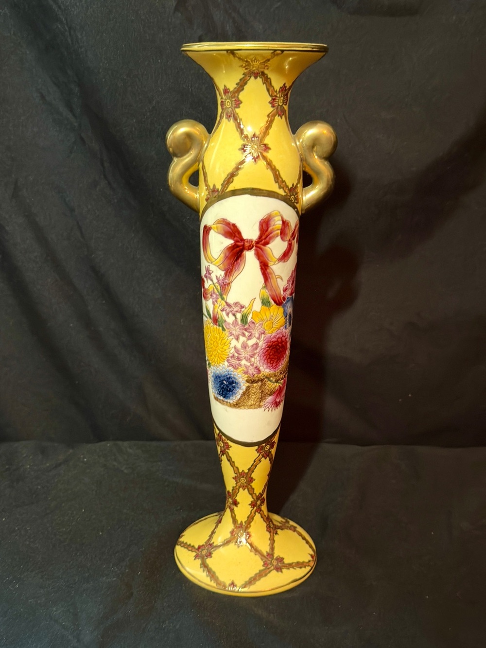 Yellow Floral Nippon Royal China Ribbon candlestick - Home Accents-